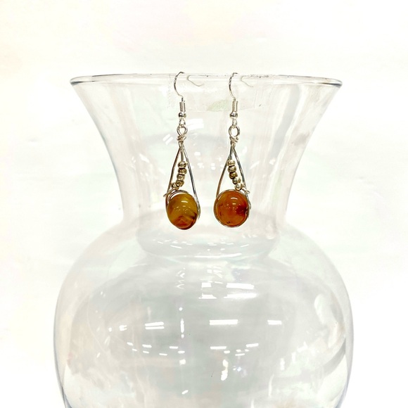 HANDMADE Genuine Carnelian & Sterling Silver Beads Hand Wrapped Dangle Earrings - Picture 6 of 10